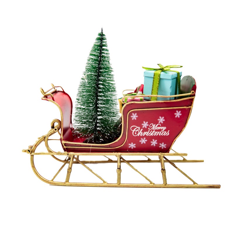 Berfutall-Red Santa Sleigh Christmas Decor for Table Top Holiday Home Decorations Decoration with Rustic Charm (G) - Image 5