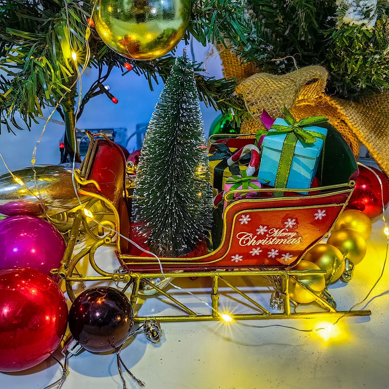 Berfutall-Red Santa Sleigh Christmas Decor for Table Top Holiday Home Decorations Decoration with Rustic Charm (G) - Image 3