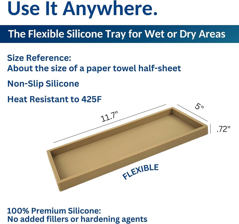 Spacewiser Countertop and Vanity Tray - 11.7" Shatterproof Bathroom Tray, Flexible Silicone Soap Tray for Kitchen Sink, Toilet Tank Tray, Bathroom Trays for Counter, Perfume Candle Key Valet Tray - Image 3