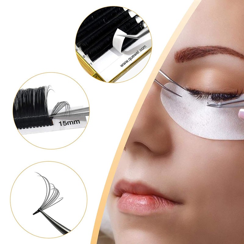 QUEWEL Volume Eyelash Extensions, 0.05C Mix-8-15mm, C/D Curl, 2D-20D, PBT, Matte Black, Cruelty Free, Individual, False Eyelash Extensions - Image 5