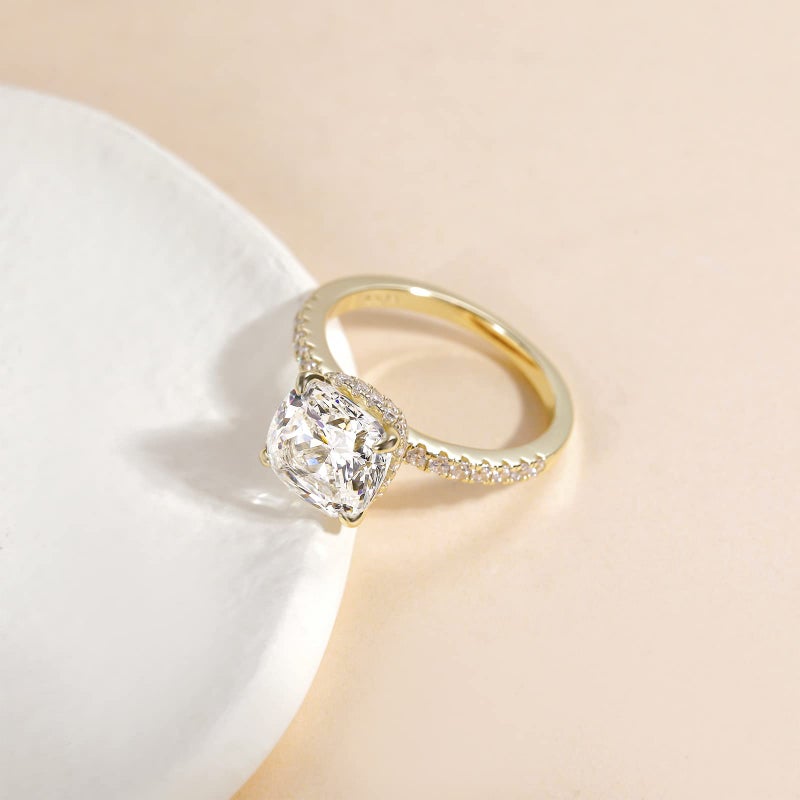 EAMTI 3.5CT 925 14K Gold Plated Sterling Silver Rings Cushion Cut Cubic Zirconia CZ Engagement Wedding Bands for Women Promise Rings for Her Size 4 - Image 2