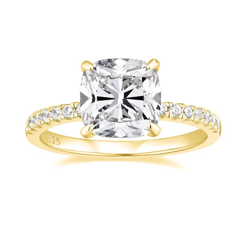 EAMTI 3.5CT 925 14K Gold Plated Sterling Silver Rings Cushion Cut Cubic Zirconia CZ Engagement Wedding Bands for Women Promise Rings for Her Size 4 - Image 1