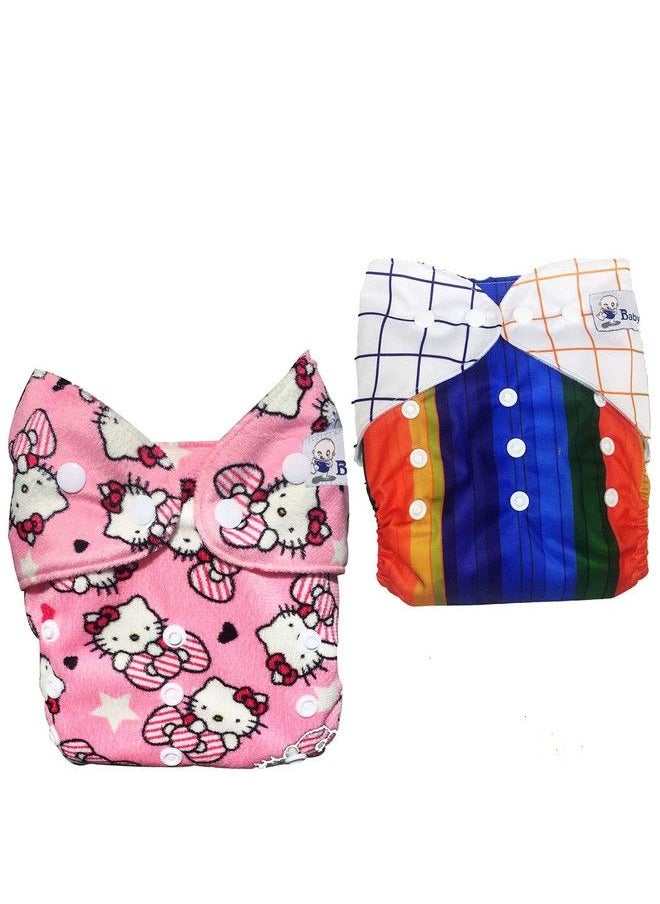 BabyMoon - (Set Of 2) Reusable Cloth Diaper Premium Adjustable Size Waterproof Washable Pocket Cloth Diaper Nappie (Pencil & Catroon) - Image 1