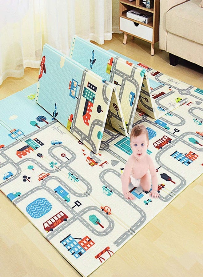 RIVUGJA Baby Folding Mat Play Foam Crawl Waterproof Portable Kids Baby Toddler Outdoor or Indoor Use Non Toxic Extra Large 200 x 180 cm(Multi Color, Print May Vary), 1-PCS. (Blue Road) - Image 1