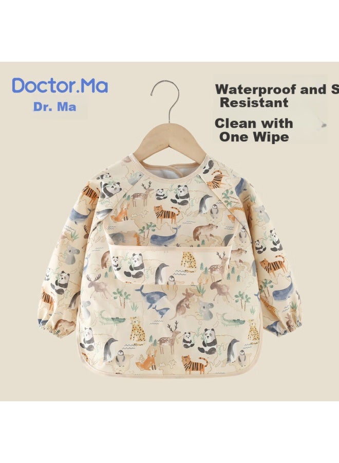 Doctor Ma Children's A, Spring And Autumn Baby Eating Cover, Infant Food Feeding Bib, Reverse A, For Ages 2-4, Panda Design, Size 100