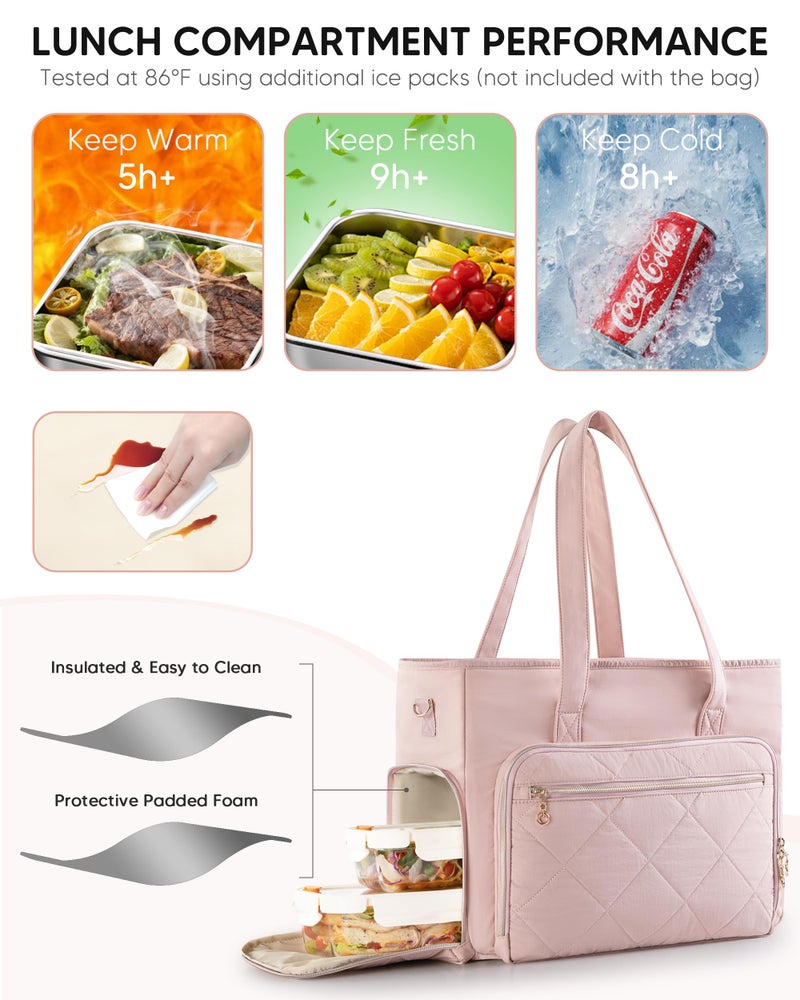Marscamd Teacher Tote Bag with Lunch Compartment, File Organizer Pocket, 15.6" Laptop Compartment, Crossbody Strap, School Work Bag for Women - Pink - Image 3