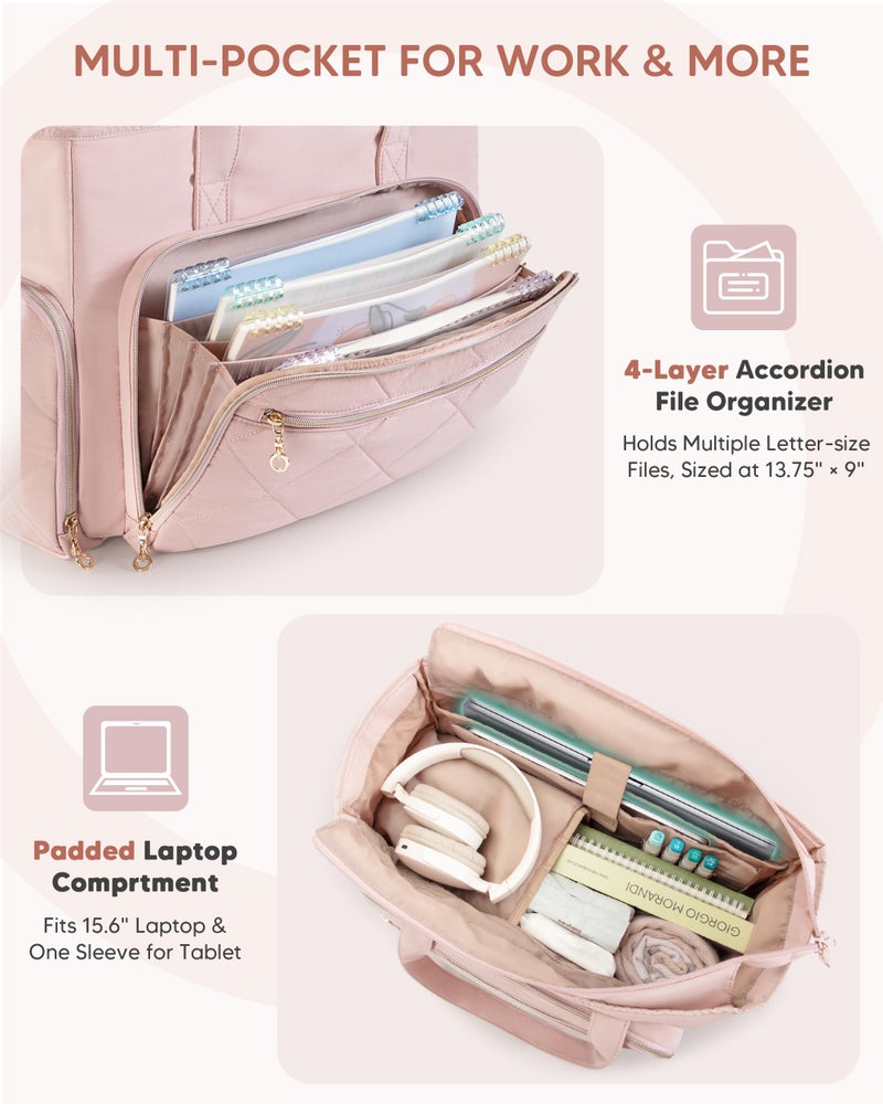 Marscamd Teacher Tote Bag with Lunch Compartment, File Organizer Pocket, 15.6" Laptop Compartment, Crossbody Strap, School Work Bag for Women - Pink - Image 4