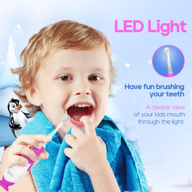Seago Toddler Electric Toothbrushes For Baby Ages 0-3 Years  Baby Toothbrush With Smart Timer And Suction Base  4 Replacement Brush Heads Sg-513(Purple-C) - Image 4
