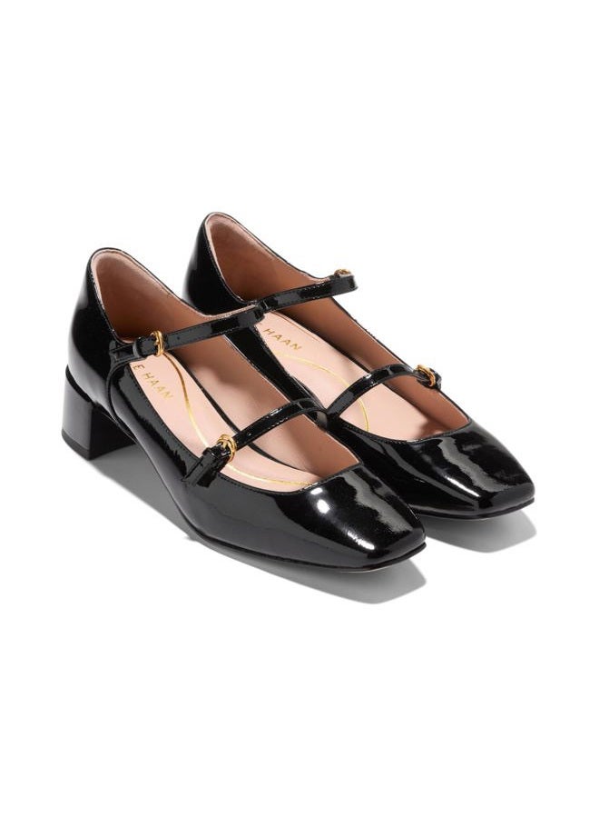 COLE HAAN حذاء نسائي بكعب عالٍ 45 مم باكستون ماريجان، جلد لامع أسود، 38.5 EU - Image 1
