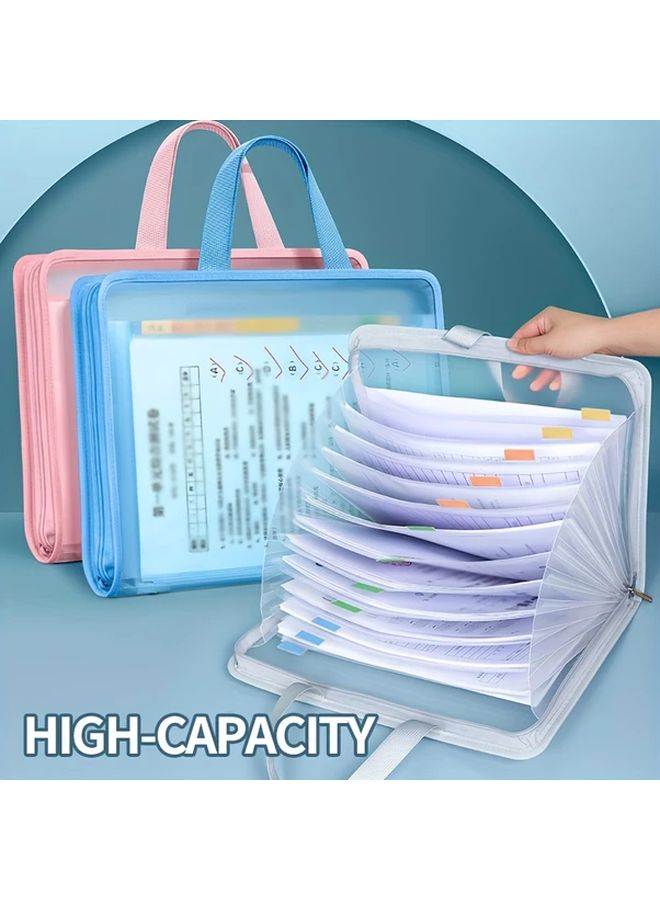 Blue Heavy Duty Zippered File Organizer with Clear Window 13 Page Document Storage Bag - Image 1
