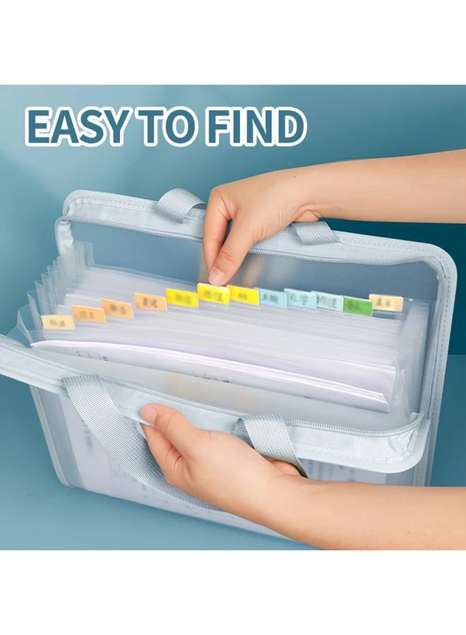 Blue Heavy Duty Zippered File Organizer with Clear Window 13 Page Document Storage Bag - Image 3