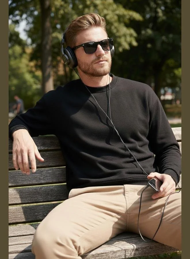 بوراتي سويت شيرت رجالي قطني مبطن بفرو ناعم بياقة دائرية بقصة عادية من بوراتي