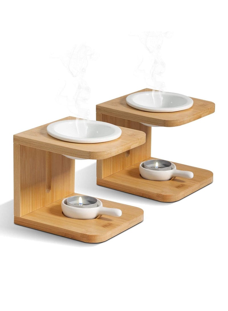 Wooden Essential Oil Burner, Scented Wax Melt Burner with Candle Holder, Aroma Diffuser Tea light Warmer Yoga Spa Home Bedroom Decor Gift - Image 1