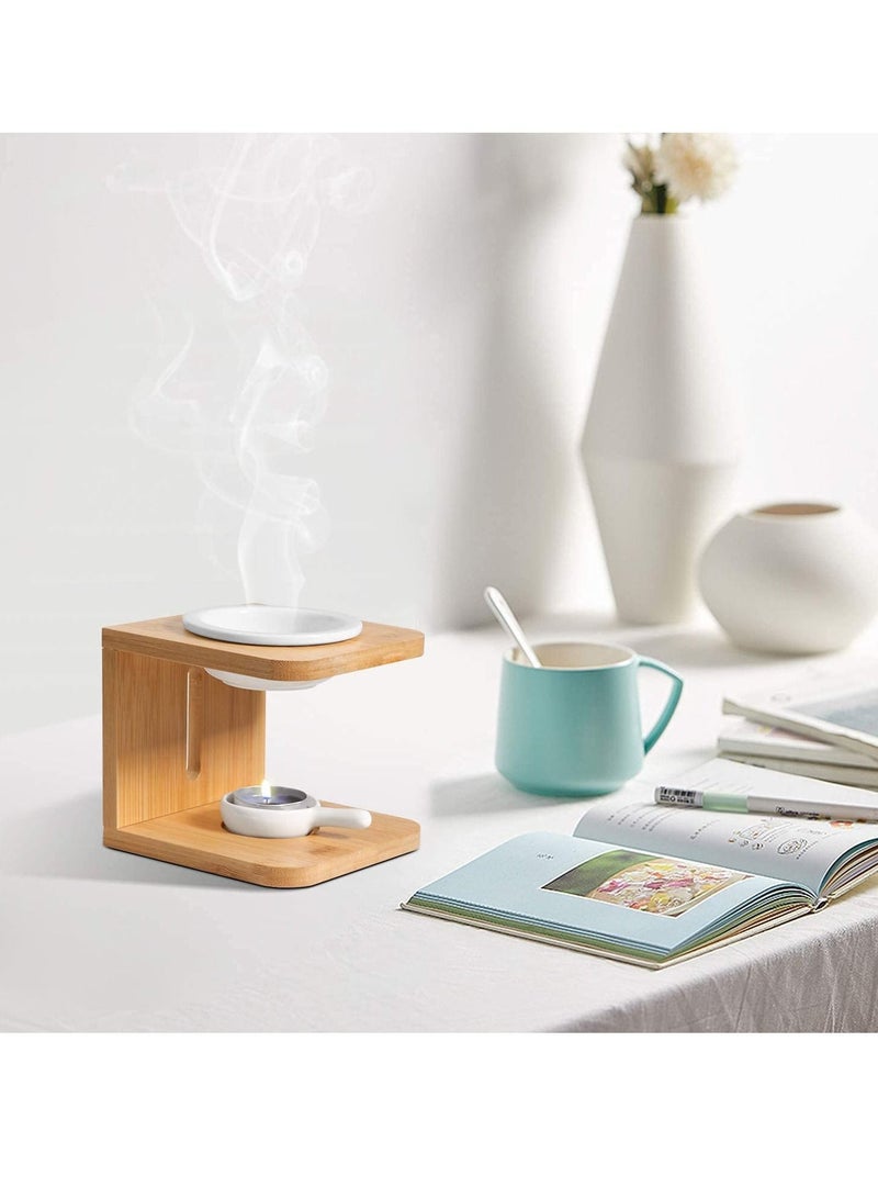 Wooden Essential Oil Burner, Scented Wax Melt Burner with Candle Holder, Aroma Diffuser Tea light Warmer Yoga Spa Home Bedroom Decor Gift - Image 4