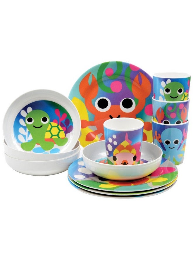 فرنش بول طقم أطباق طعام للأطفال من فرينش بول، مكون من 4 قطع من الميلامين، خالٍ من مادة BPA، آمن للاستخدام في غسالة الأطباق، متين، عبوة من 4 قطع (لون المحيط)
