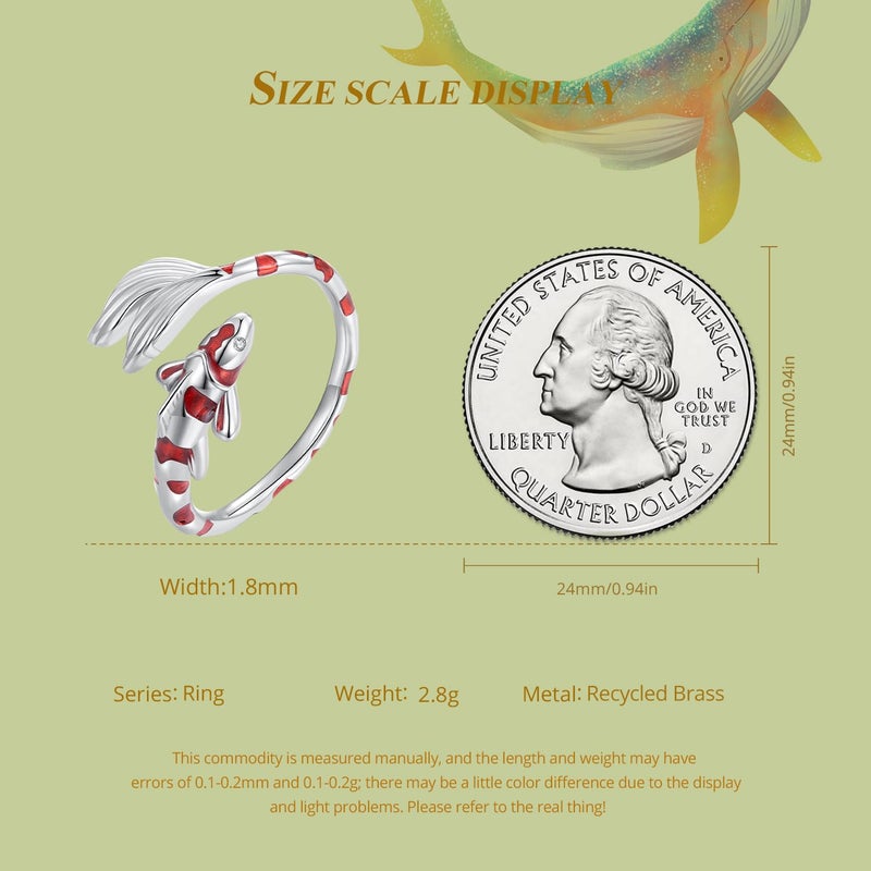 WOSTU Koi Fish Adjustable Open Ring for Women, Lucky Protection Silver Plated Stackable Animal Themed Koi Fish Fortune Protection Ring Good Luck Jewelry Gifts for Men Women - Image 5