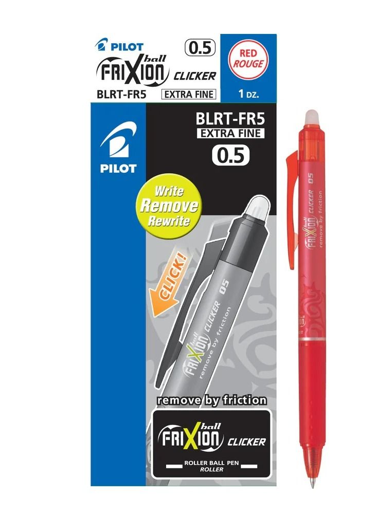 Pilot Frixion Clicker 0.5mm 12 Pieces Retractable Erasable Gel Rollerball Red - Image 1