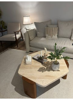 Elegance Off-White Treventino Marble Center Table By Alhome 100x40 cm