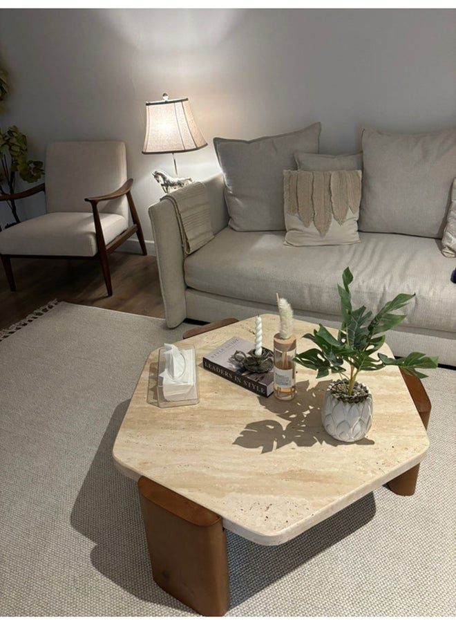 Al Home - Elegance Off-White Treventino Marble Center Table By Alhome 100x40 cm - Image 1