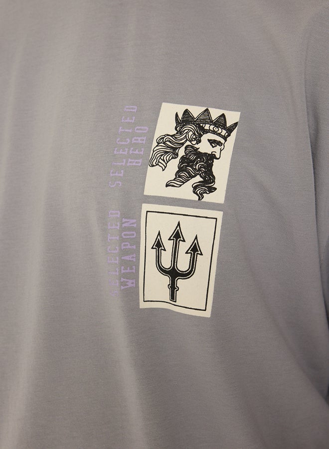 trendyol Grey Oversize/Wide Cut Art Printed 100% Short Sleeve T-Shirt TMNSS21TS3559  - Image 3
