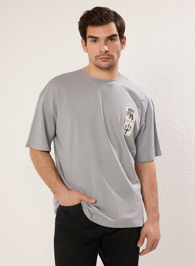 trendyol Grey Oversize/Wide Cut Art Printed 100% Short Sleeve T-Shirt TMNSS21TS3559  - Image 1