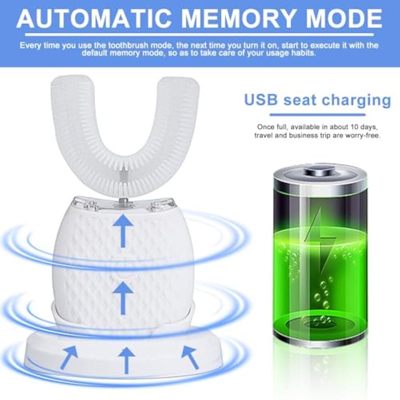Electric Ultrasonic Toothbrush 360° Automatic Ultrasonic Toothbrushes with U-shaped Silicone Brush Heads and Timer, 3 Modes, IPX7, Wireless Charging, Ultrasonic Toothbrush for Adults - Image 3