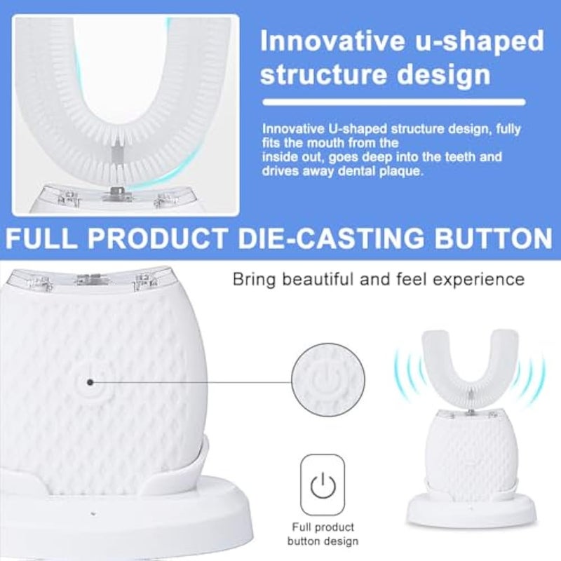 Electric Ultrasonic Toothbrush 360° Automatic Ultrasonic Toothbrushes with U-shaped Silicone Brush Heads and Timer, 3 Modes, IPX7, Wireless Charging, Ultrasonic Toothbrush for Adults - Image 4