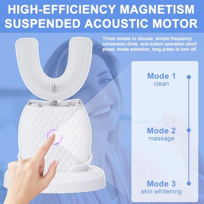 Electric Ultrasonic Toothbrush 360° Automatic Ultrasonic Toothbrushes with U-shaped Silicone Brush Heads and Timer, 3 Modes, IPX7, Wireless Charging, Ultrasonic Toothbrush for Adults - Image 5