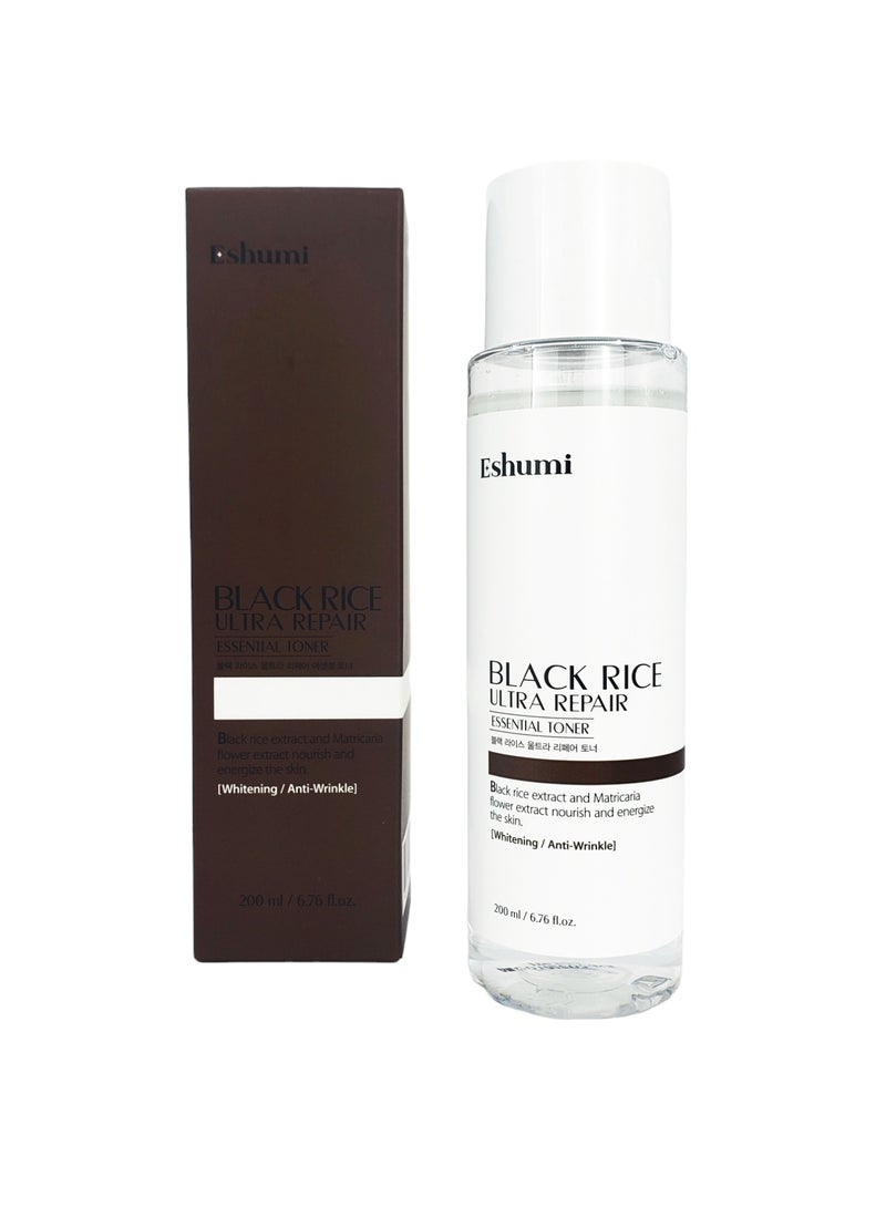 Eshumi Korean product ESHUMI BLACK RICE - ULTRA REPAIR ESSENTIAL TONER Black rice extract and matricaria flower extract nourish and energize the skin 200ml - Image 1