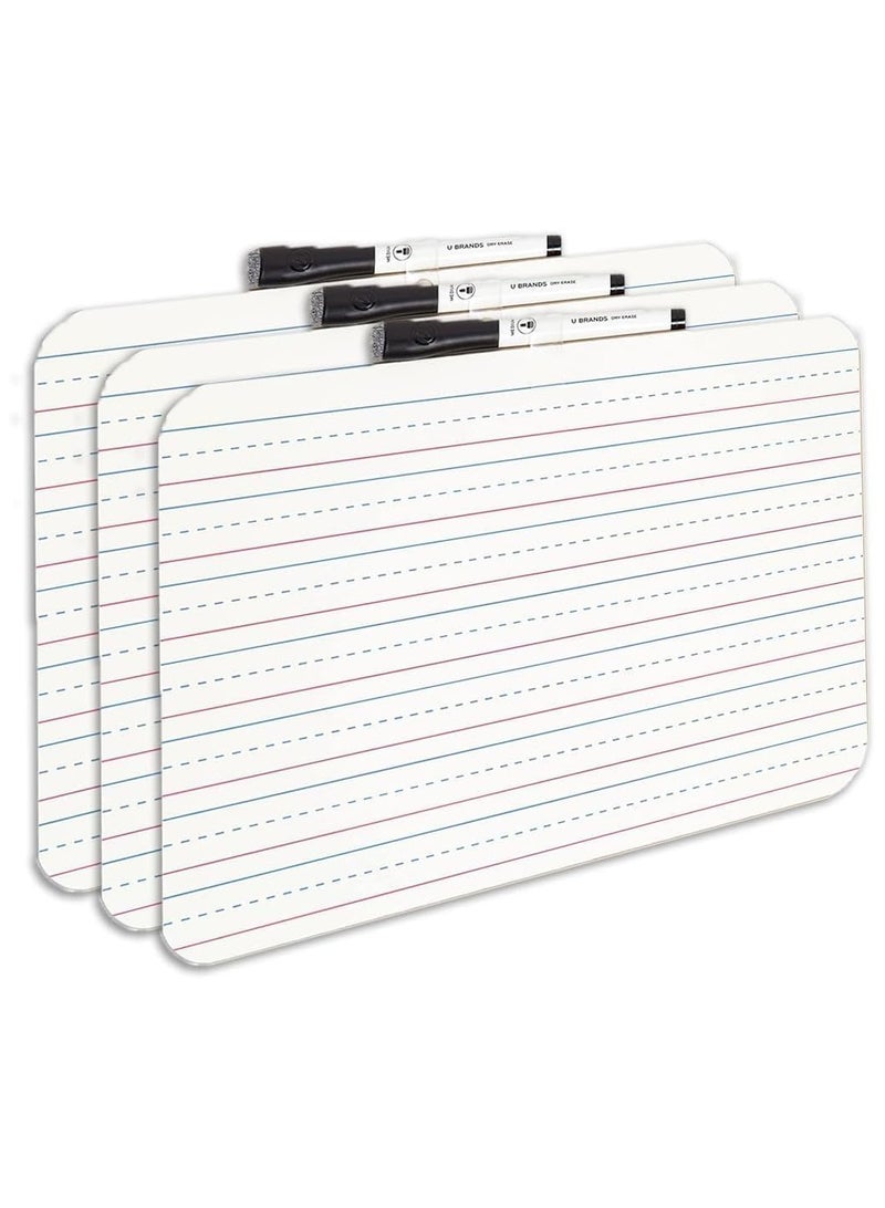 MARKQ [عبوة من 3] لوح كتابة أبيض جاف قابل للمسح [A4] للأطفال، لوح كتابة مسطر - Image 1