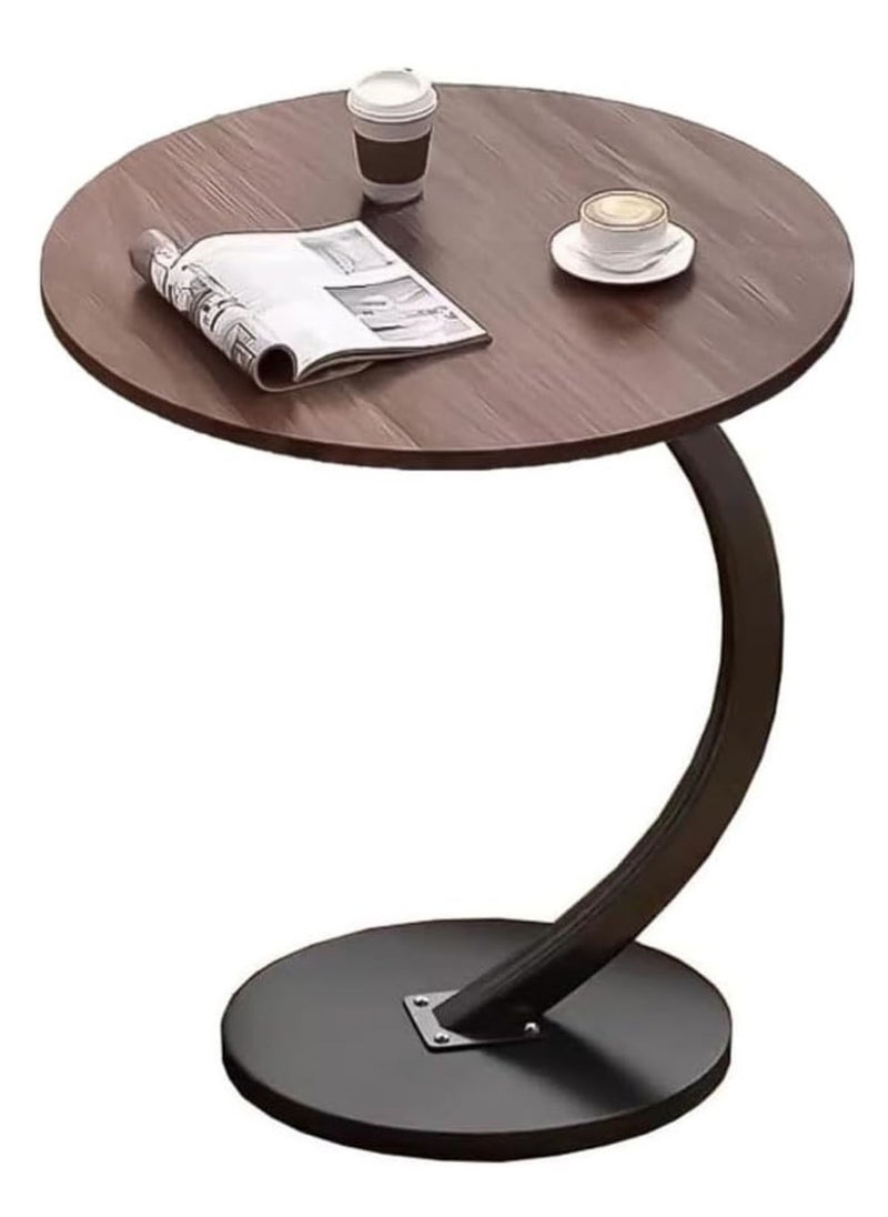 SKY-TOUCH C Shaped End Table : Couch Side Table with Metal Frame Round Wood Tray Table for Living Room Bedroom Bedside Laptop Snack Coffee Walnut&Black  - Image 1