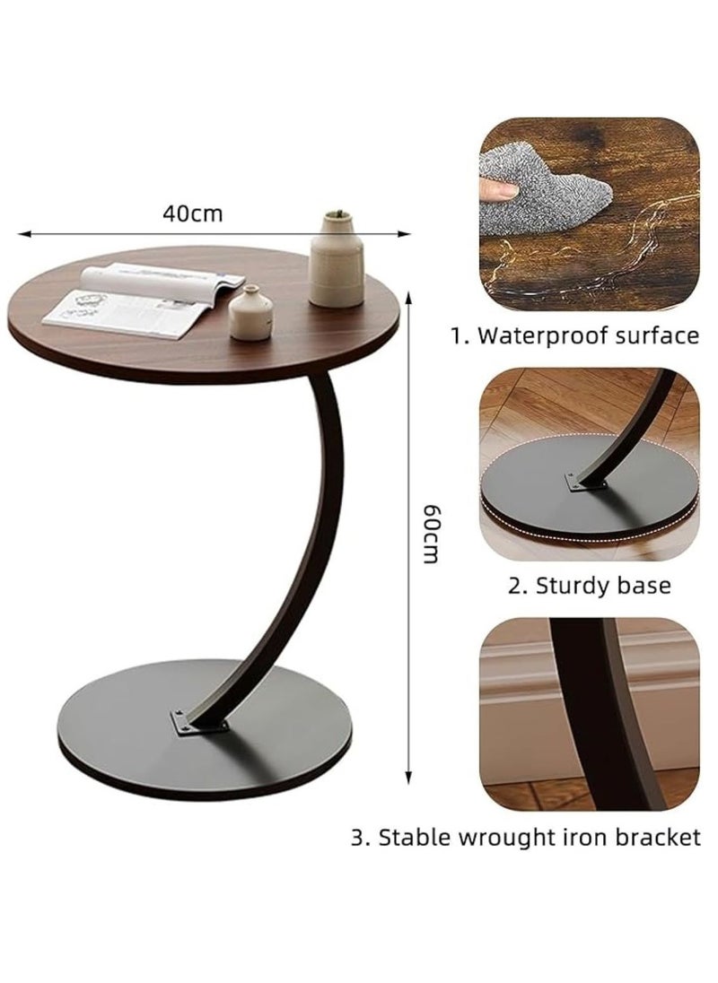 SKY-TOUCH C Shaped End Table : Couch Side Table with Metal Frame Round Wood Tray Table for Living Room Bedroom Bedside Laptop Snack Coffee Walnut&Black  - Image 3