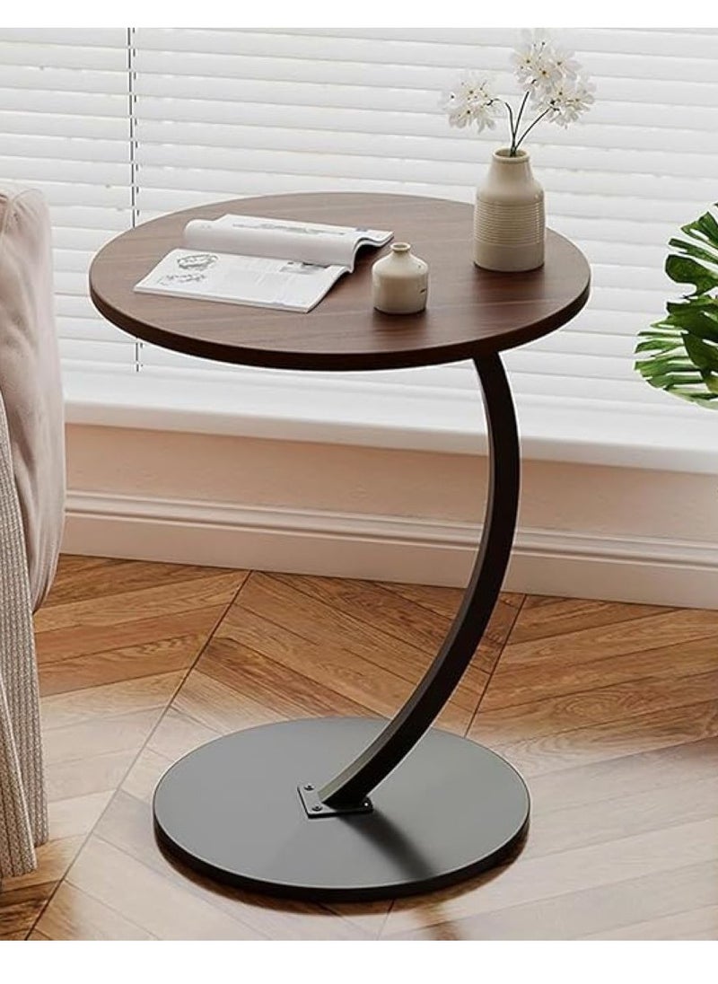 SKY-TOUCH C Shaped End Table : Couch Side Table with Metal Frame Round Wood Tray Table for Living Room Bedroom Bedside Laptop Snack Coffee Walnut&Black  - Image 4
