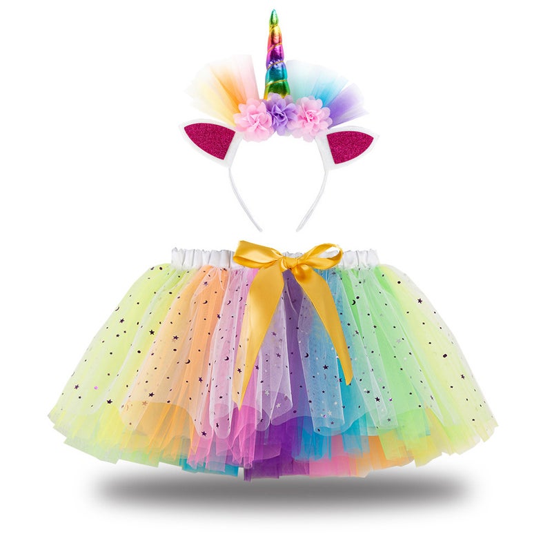 2024 Kids Tutu Skirt with Star Moon Veil and Headwear RS010 colorful tie yarn buckle 