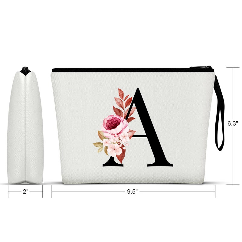 Vavabox A-Z Personalized Makeup Bag, Birthday Gifts for Women Mom, Gifts for Best Friend, Bride Bridesmaid Cosmetic bag (A, White) - Image 2