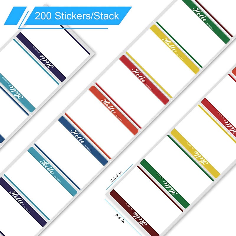 Solar-Power Sticky Name Tags Stickers Colorful Hello Border All Purpose Labels - 200 Stickers, Strong Adhesive (3.5 x 2.25 inch) - Image 4