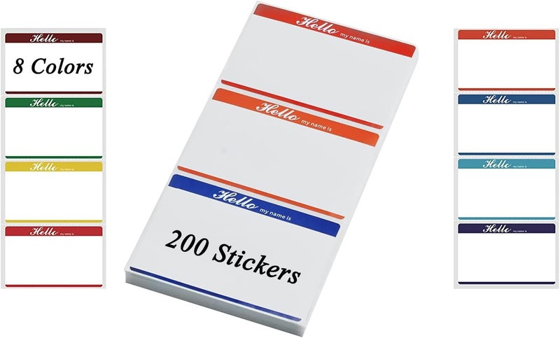 Solar-Power Sticky Name Tags Stickers Colorful Hello Border All Purpose Labels - 200 Stickers, Strong Adhesive (3.5 x 2.25 inch) - Image 1