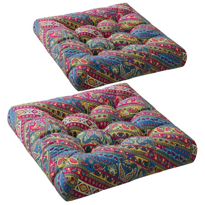 FLOOR PILLOW FOR KIDS SQUARE LARGE PILLOWS SEATING FOR ADULTS BOHEMIAN BIG CUSHIONS FOR YOGA ROOM TATAMI SITTING MEMORY FOAM ADDED 22X22 INCH MULTI BLAIDIERE SET OF 2