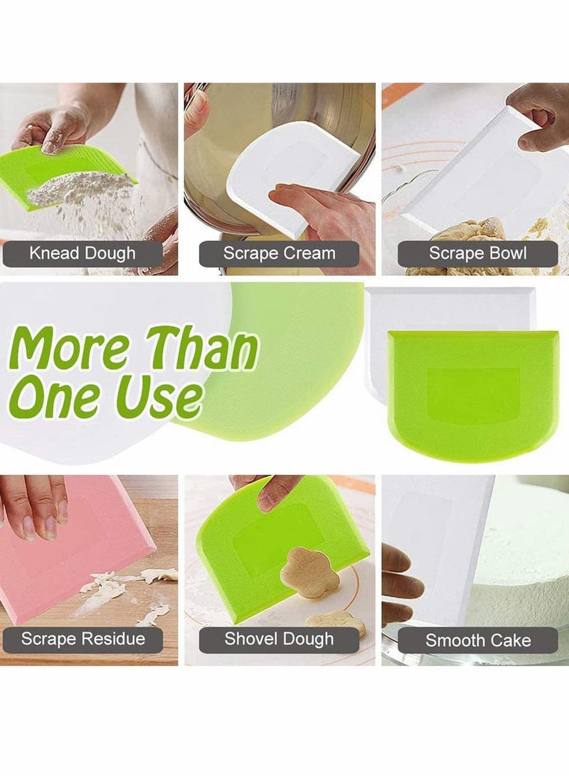 SYOSI 2 Pieces Dough Scraper Bowl Scraper Food-safe Plastic Dough Cutter Flexible Plastic Scraper Practical Bench Scraper Multipurpose Food Scrappers for Bread Dough Cake Fondant Icing, White, Green - Image 3