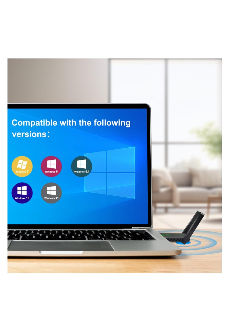 محول USB واي فاي، AC1300Mbps مزدوج النطاق مع هوائي عالي الكسب 5dBi، محول شبكة لاسلكي 2.4GHz/5GHz لجهاز الكمبيوتر المكتبي، يدعم أنظمة تشغيل ويندوز 7/8/10/11، محول لاسلكي لجهاز الكمبيوتر المكتبي. - Image 5