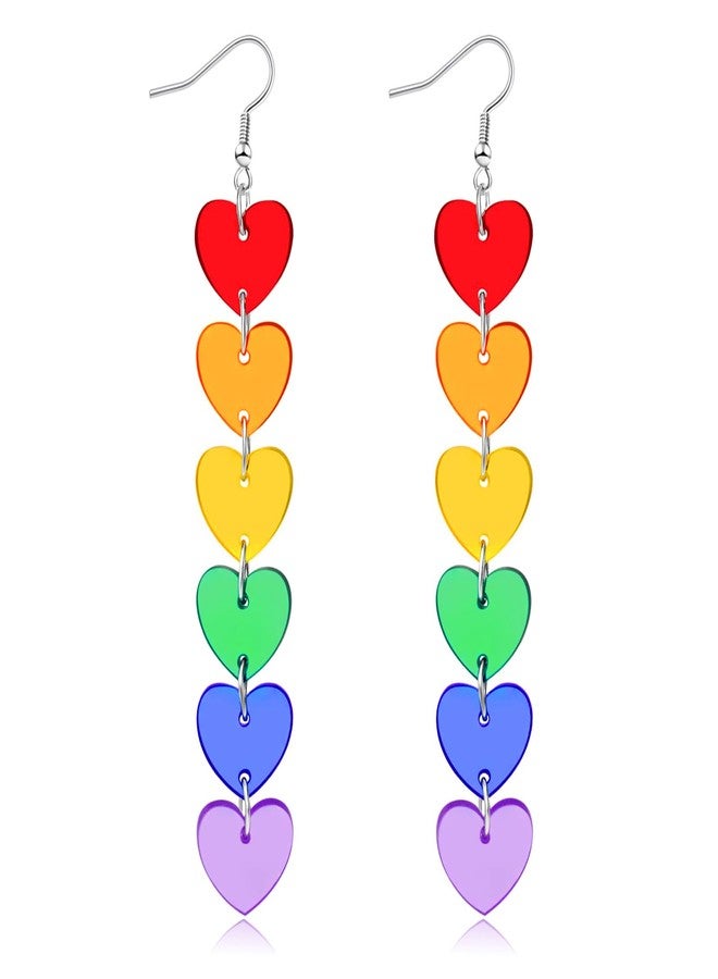 Skyfun Heart Rainbow Earrings for Women Colorful LGBT Gay Lesbian Drop Dangle Earrings LGBTQ Pride Gifts, 6 Transparent Hearts - Image 1