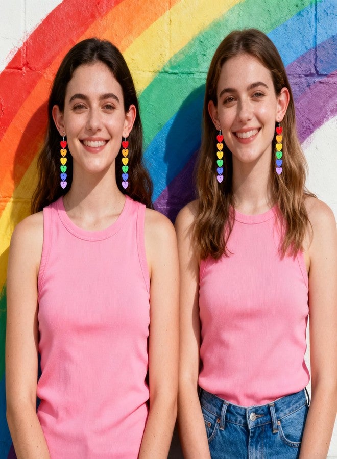 Skyfun Heart Rainbow Earrings for Women Colorful LGBT Gay Lesbian Drop Dangle Earrings LGBTQ Pride Gifts, 6 Transparent Hearts - Image 2