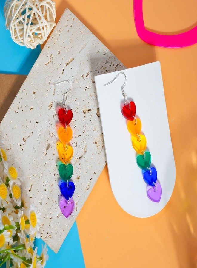 Skyfun Heart Rainbow Earrings for Women Colorful LGBT Gay Lesbian Drop Dangle Earrings LGBTQ Pride Gifts, 6 Transparent Hearts - Image 4