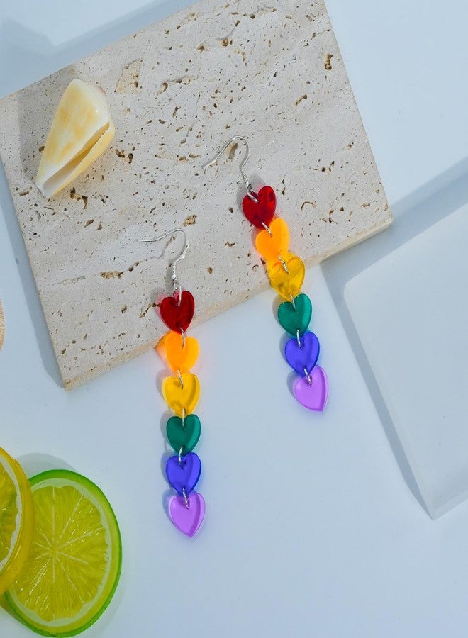 Skyfun Heart Rainbow Earrings for Women Colorful LGBT Gay Lesbian Drop Dangle Earrings LGBTQ Pride Gifts, 6 Transparent Hearts - Image 5