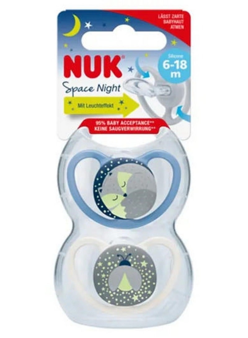 NUK Space Night Silicone Soother 6-18M 2 Pack - Image 1