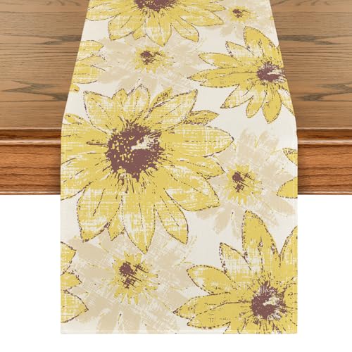 Artoid Mode Yellow Retro Daisy Spring Table Runner Seasonal Vintage Kitchen Dining Table Decoration for Home Party Decor 13x72 Inch - Image 1