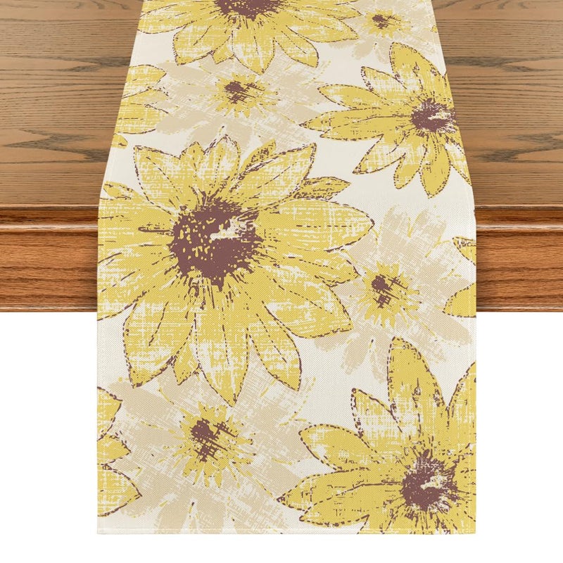 Artoid Mode Yellow Retro Daisy Spring Table Runner Seasonal Vintage Kitchen Dining Table Decoration for Home Party Decor 13x72 Inch - Image 2