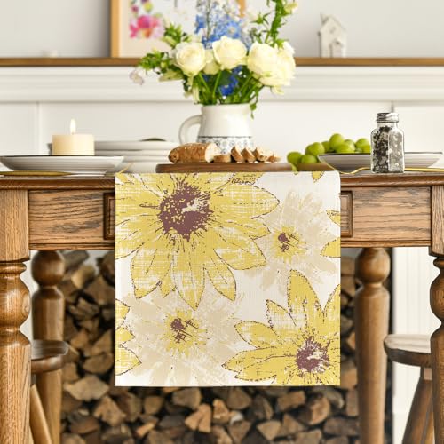 Artoid Mode Yellow Retro Daisy Spring Table Runner Seasonal Vintage Kitchen Dining Table Decoration for Home Party Decor 13x72 Inch - Image 3