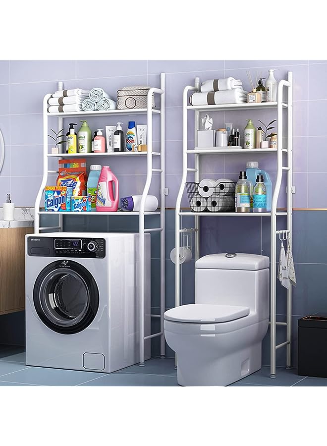 Rack Wall Punch-free Home Toilet Washing Machine Storage Multi-Layer White/Black (1 Pcs)  - Image 1