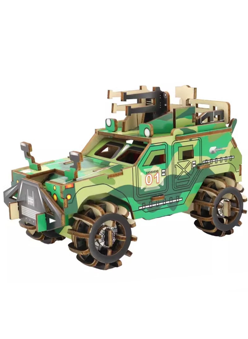 Children's 3D Wooden Model Puzzle Military Building Block Assembly Toys(Hummer Jeep 104Pcs) - Image 1